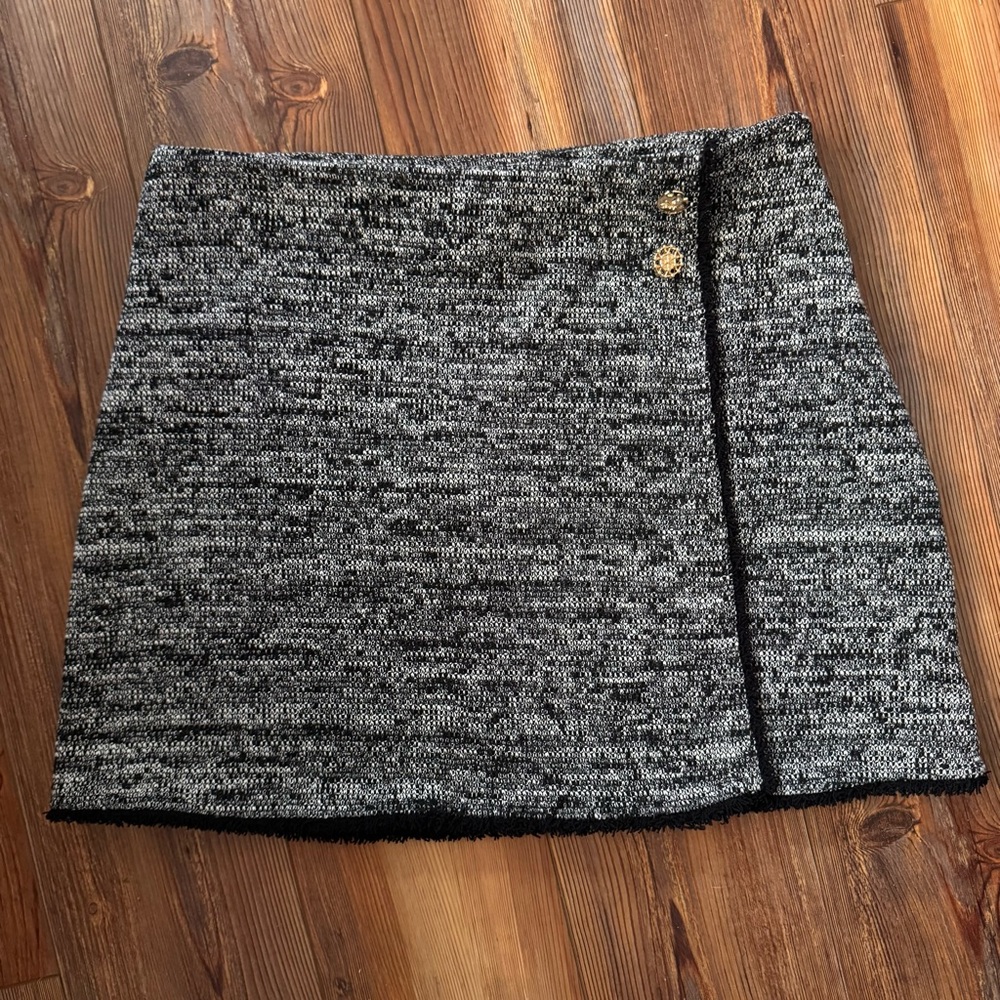 Zara Black and Gray Tweed Mini Skirt
